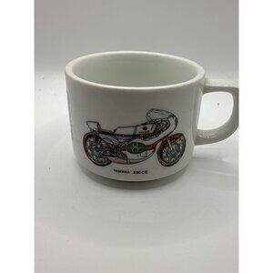 Vintage Yamaha Japan Ceramic Mug With Motorcycle Design & World Champion Flags 1